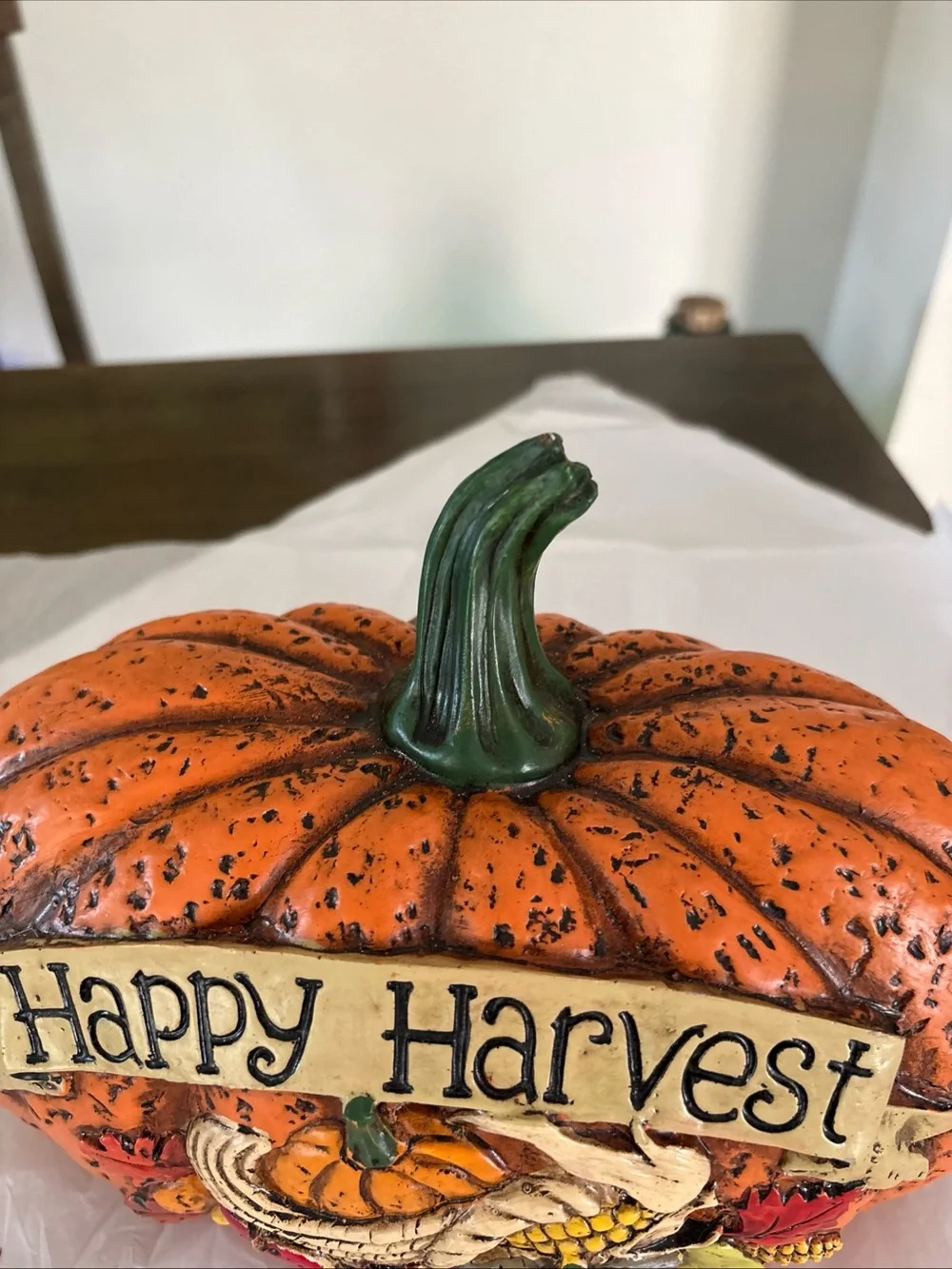 Happy Harvest Pumpkin Resin  Orange Colored Veggies Thanksgiving